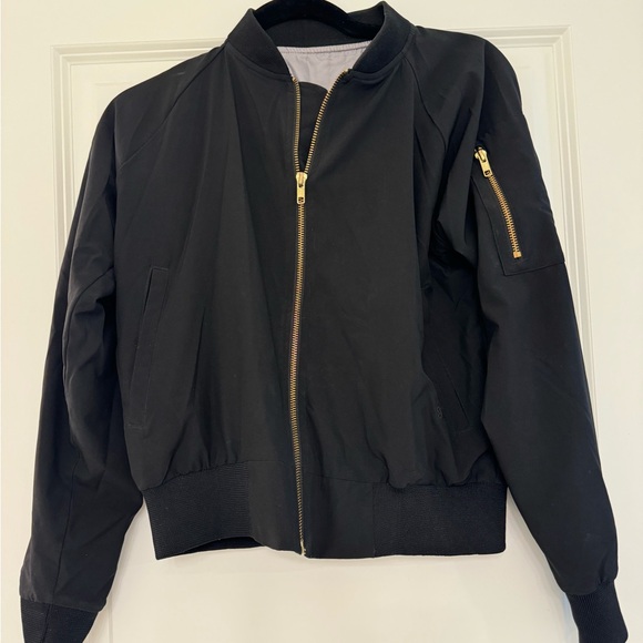 Black Bomber Jacket with Gold Zipper - Picture 1 of 2